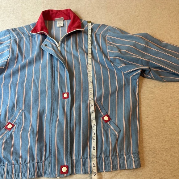 Koret City Blues Vintage 90s Striped Denim Bomber Jacket Blue Red White Medium - Picture 6 of 8